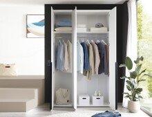 Drehtürenschrank >Kevo< 2 Böden, 2 Stangen, Spiegel, Weiß, Dekor - 135x225x52cm (BxHxT)