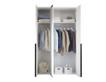 Drehtürenschrank >Kevo< 2 Böden, 2 Stangen, Spiegel, Weiß, Dekor - 135x225x52cm (BxHxT)