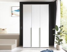 Drehtürenschrank >Kevo< 2 Böden, 2 Stangen, Weiß, Dekor - 135x225x52cm (BxHxT)