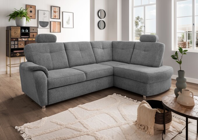 Ecksofa >Elli< Schlaffunktion, Stauraum, 2 Kopfstützen, grau - 264x92x180cm (BxHxT)