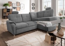 Ecksofa >Elli< Schlaffunktion, Stauraum, 2 Kopfstützen, grau - 264x92x180cm (BxHxT)