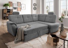 Ecksofa >Elli< Schlaffunktion, Stauraum, 2 Kopfstützen, grau - 264x92x180cm (BxHxT)