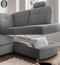Ecksofa >Elli< Schlaffunktion, Stauraum, 2 Kopfstützen, grau - 264x92x180cm (BxHxT)