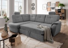 Ecksofa >Elli< Schlaffunktion, Stauraum, 2 Kopfstützen, grau - 264x92x180cm (BxHxT)