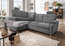 Ecksofa >Elli< Schlaffunktion, Stauraum, 2 Kopfstützen, grau - 264x92x180cm (BxHxT)