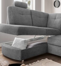Ecksofa >Elli< Schlaffunktion, Stauraum, 2 Kopfstützen, grau - 264x92x180cm (BxHxT)