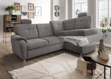 Ecksofa >Elli< Schlaffunktion, Stauraum, Kopfstützen, grau-braun - 264x92x180cm BxHxT