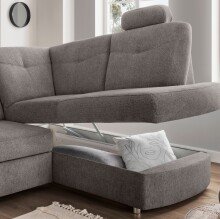 Ecksofa >Elli< Schlaffunktion, Stauraum, Kopfstützen, grau-braun - 264x92x180cm BxHxT