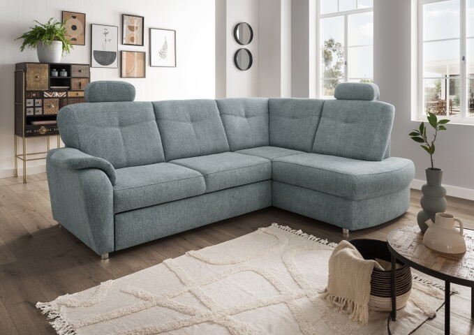 Ecksofa >Elli< Schlaffunktion, Stauraum, 2 Kopfstützen, mint - 264x92x180cm (BxHxT)
