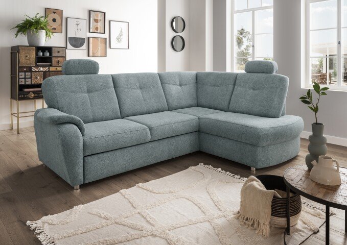 Ecksofa >Elli< Schlaffunktion, Stauraum, 2 Kopfstützen, mint - 264x92x180cm (BxHxT)