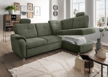 Ecksofa >Elli< Schlaffunktion, Stauraum, Kopfstützen, moosgrün - 264x92x180cm (BxHxT)