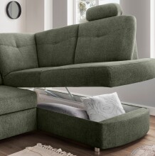 Ecksofa >Elli< Schlaffunktion, Stauraum, Kopfstützen, moosgrün - 264x92x180cm (BxHxT)