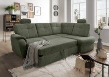 Ecksofa >Elli< Schlaffunktion, Stauraum, Kopfstützen, moosgrün - 264x92x180cm (BxHxT)