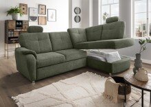 Ecksofa >Elli< Schlaffunktion, Stauraum, Kopfstützen, moosgrün - 264x92x180cm (BxHxT)