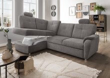 Ecksofa >Elli< Schlaffunktion, Stauraum, Kopfstützen, grau-braun - 264x92x180cm BxHxT