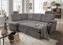 Ecksofa >Elli< Schlaffunktion, Stauraum, Kopfstützen, grau-braun - 264x92x180cm BxHxT