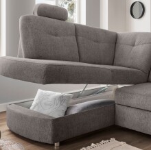 Ecksofa >Elli< Schlaffunktion, Stauraum, Kopfstützen, grau-braun - 264x92x180cm BxHxT