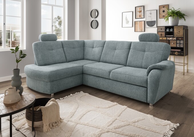 Ecksofa >Elli< Schlaffunktion, Stauraum, 2 Kopfstützen, mint - 264x92x180cm (BxHxT)