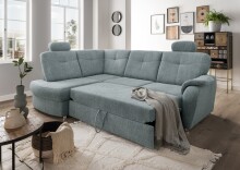 Ecksofa >Elli< Schlaffunktion, Stauraum, 2 Kopfstützen, mint - 264x92x180cm (BxHxT)