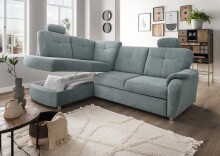 Ecksofa >Elli< Schlaffunktion, Stauraum, 2 Kopfstützen, mint - 264x92x180cm (BxHxT)