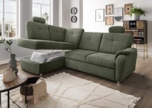 Ecksofa >Elli< Schlaffunktion, Stauraum, Kopfstützen, moosgrün - 264x92x180cm (BxHxT)