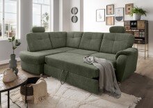 Ecksofa >Elli< Schlaffunktion, Stauraum, Kopfstützen, moosgrün - 264x92x180cm (BxHxT)