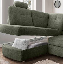 Ecksofa >Elli< Schlaffunktion, Stauraum, Kopfstützen, moosgrün - 264x92x180cm (BxHxT)