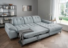 Polsterecke >Devland< Schlaffunktion, Stauraum, Cord Aqua - 273x105x189cm (BxHxT)