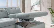 Polsterecke >Devland< Schlaffunktion, Stauraum, Cord Aqua - 273x105x189cm (BxHxT)