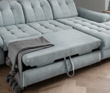 Polsterecke >Devland< Schlaffunktion, Stauraum, Cord Aqua - 273x105x189cm (BxHxT)