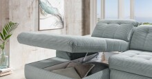 Polsterecke >Devland< Schlaffunktion, Stauraum, Cord Aqua - 273x105x189cm (BxHxT)