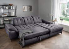 Polsterecke >Devland< Schlaffunktion, Kopfteilverstellung, Cord grau - 273x105x189cm (BxHxT)