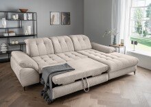 Polsterecke >Devland< Schlaffunktion, Kopfteilverstellung, Cord beige - 273x105x189cm BxHxT