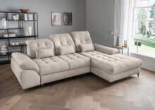 Polsterecke >Devland< Schlaffunktion, Kopfteilverstellung, Cord beige - 273x105x189cm BxHxT