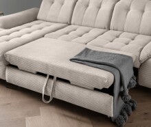 Polsterecke >Devland< Schlaffunktion, Kopfteilverstellung, Cord beige - 273x105x189cm BxHxT