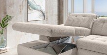 Polsterecke >Devland< Schlaffunktion, Kopfteilverstellung, Cord beige - 273x105x189cm BxHxT