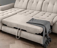 Polsterecke >Devland< Schlaffunktion, Kopfteilverstellung, Cord beige - 273x105x189cm BxHxT