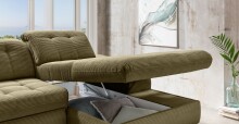 Polsterecke >Devland< Schlaffunktion, Kopfteilverstellung, Cord olive - 273x105x189cm BxHxT