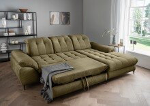 Polsterecke >Devland< Schlaffunktion, Kopfteilverstellung, Cord olive - 273x105x189cm BxHxT