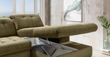 Polsterecke >Devland< Schlaffunktion, Kopfteilverstellung, Cord olive - 273x105x189cm BxHxT
