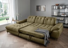 Polsterecke >Devland< Schlaffunktion, Kopfteilverstellung, Cord olive - 273x105x189cm BxHxT