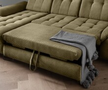 Polsterecke >Devland< Schlaffunktion, Kopfteilverstellung, Cord olive - 273x105x189cm BxHxT