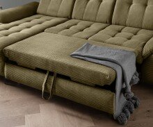 Polsterecke >Devland< Schlaffunktion, Kopfteilverstellung, Cord olive - 273x105x189cm BxHxT