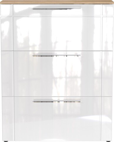 Schuhkipper >GW-ASTONA< 3 Klappen, Weiß / Navarra-Eiche-Dekor - 100x129x20cm (BxHxT)