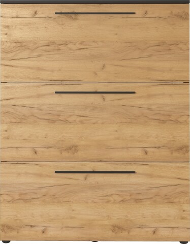 Schuhkipper >GW-WILDOMAR< 3 Klappen, Graphit / Navarra-Eiche-Dekor - 100x127x19cm (BxHxT)