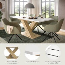 Kulissen-Esstisch >Motion< ausziehbar 190cm, weiß / artisan Dekor - 150/190x76x90cm (BxHxT)