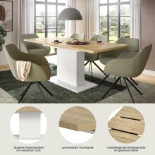 Kulissen-Esstisch >Motion< ausziehbar 190cm, weiß / artisan Eiche Dekor - 150/190x76x90cm (BxHxT)