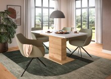 Kulissen-Esstisch >Motion< ausziehbar 190cm, weiß / artisan Eiche Dekor - 150/190x76x90cm (BxHxT)