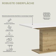 Kulissen-Esstisch >Motion< ausziehbar 190cm, weiß / artisan Eiche Dekor - 150/190x76x90cm (BxHxT)