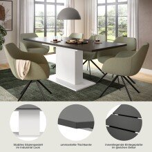 Kulissen-Esstisch >Motion< ausziehbar 190cm, Grau / Weiß - 150/190x76x90cm (BxHxT)